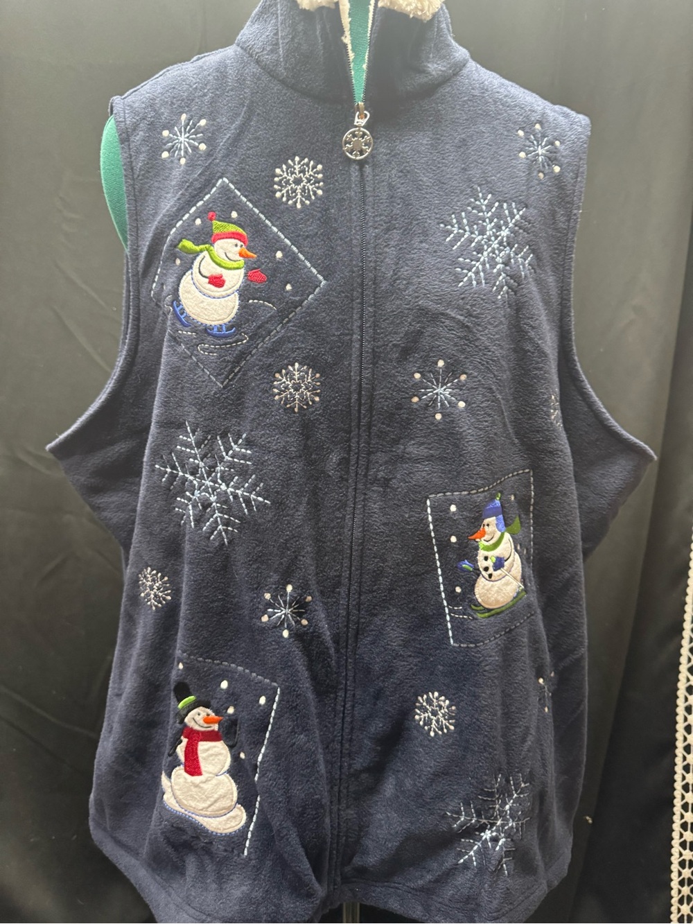 Navy Blue Snowman Zip-Front Fleece Vest